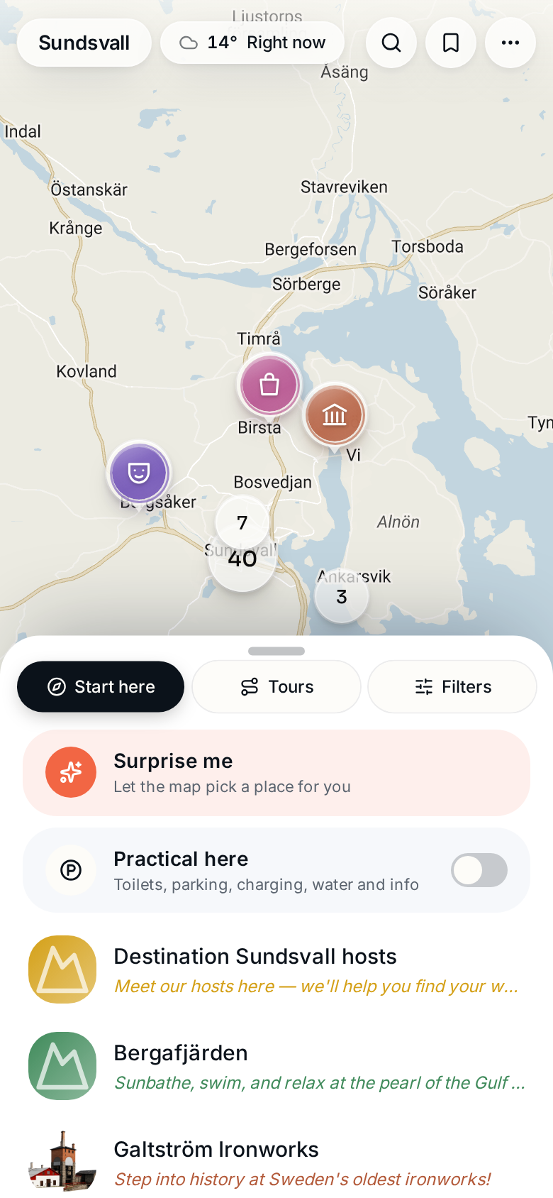 Wayspot discovery drawer with recommended places