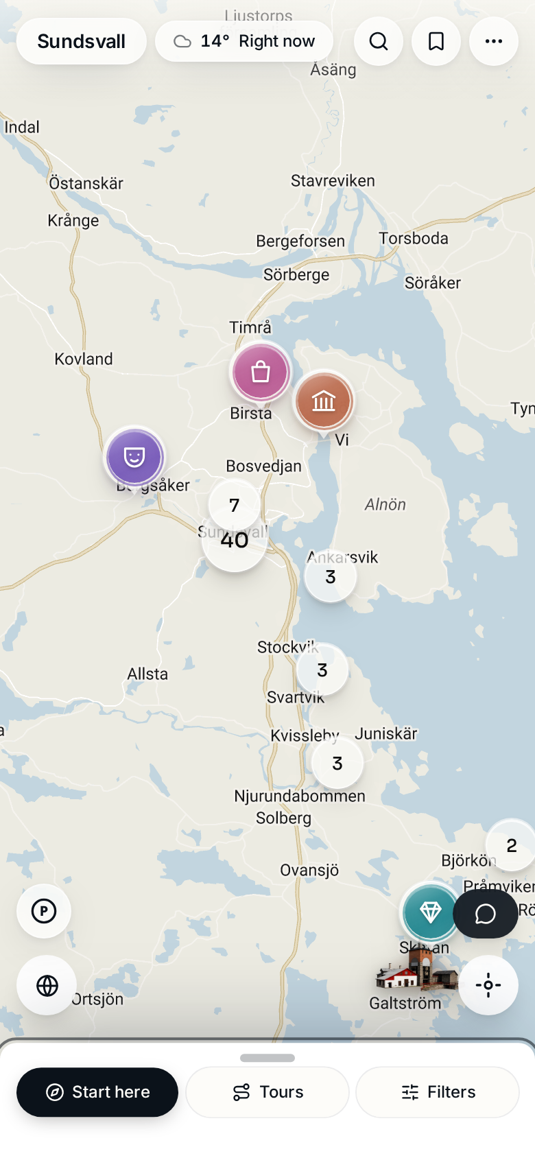 The Wayspot map with places in Sundsvall